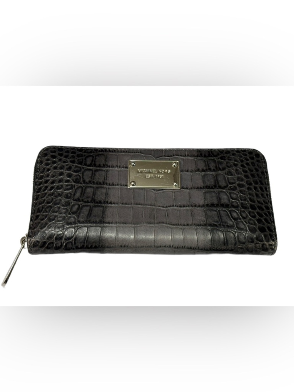 Michael Kors Jet Set Crocodile Embossed Leather Continental Wallet Black & Grey